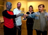 Křest CD Ha.Hamlet Vladimíra Franze, Vladimír Franz, Lábus, Magdalena Dietlová, Petr Vachler, kavárna Louvre, 2005